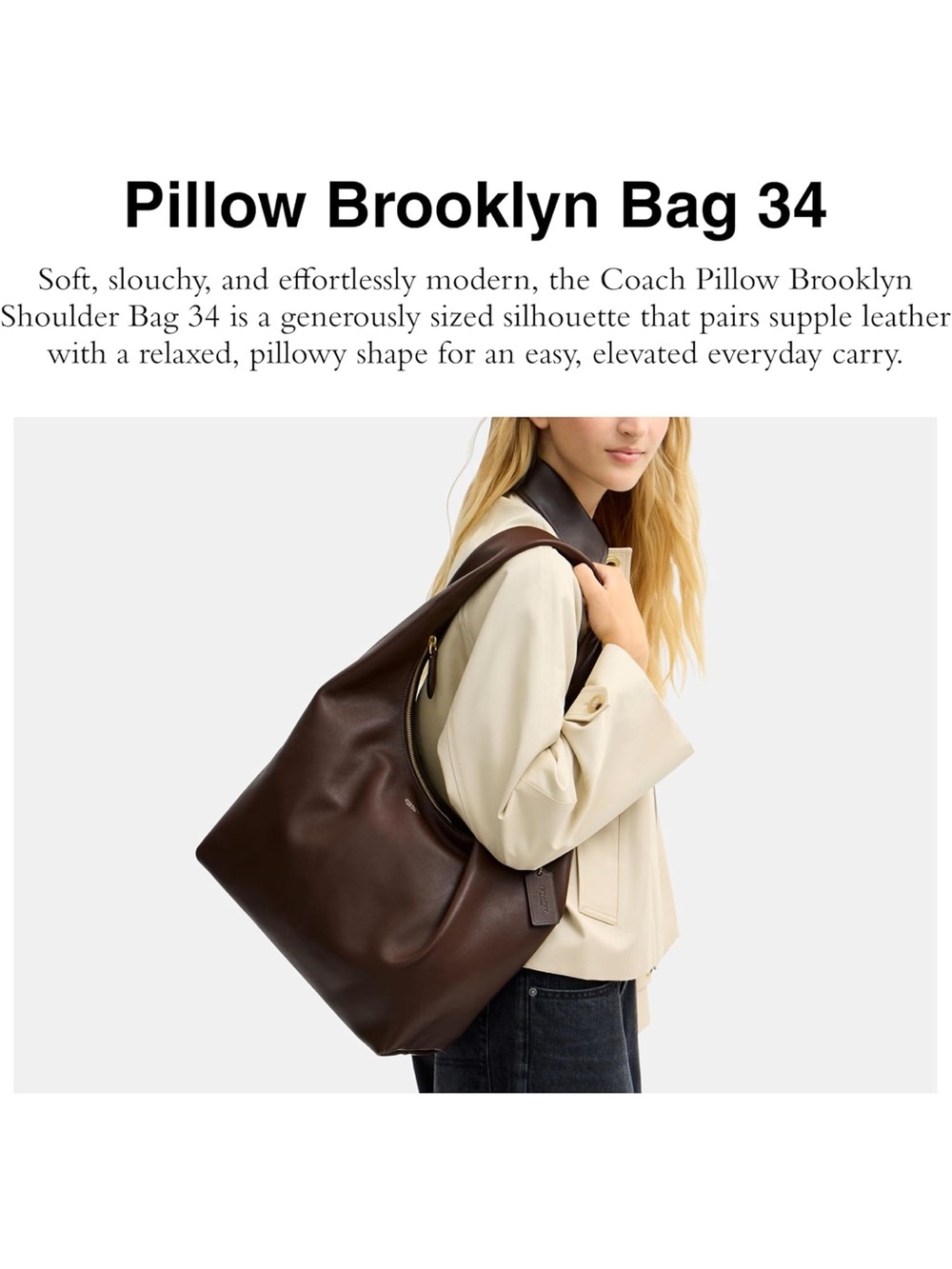 Coach Pillow Brooklyn Shoulder Bag 34 in Maple Leather and Brass - New - Picture 3 of 6